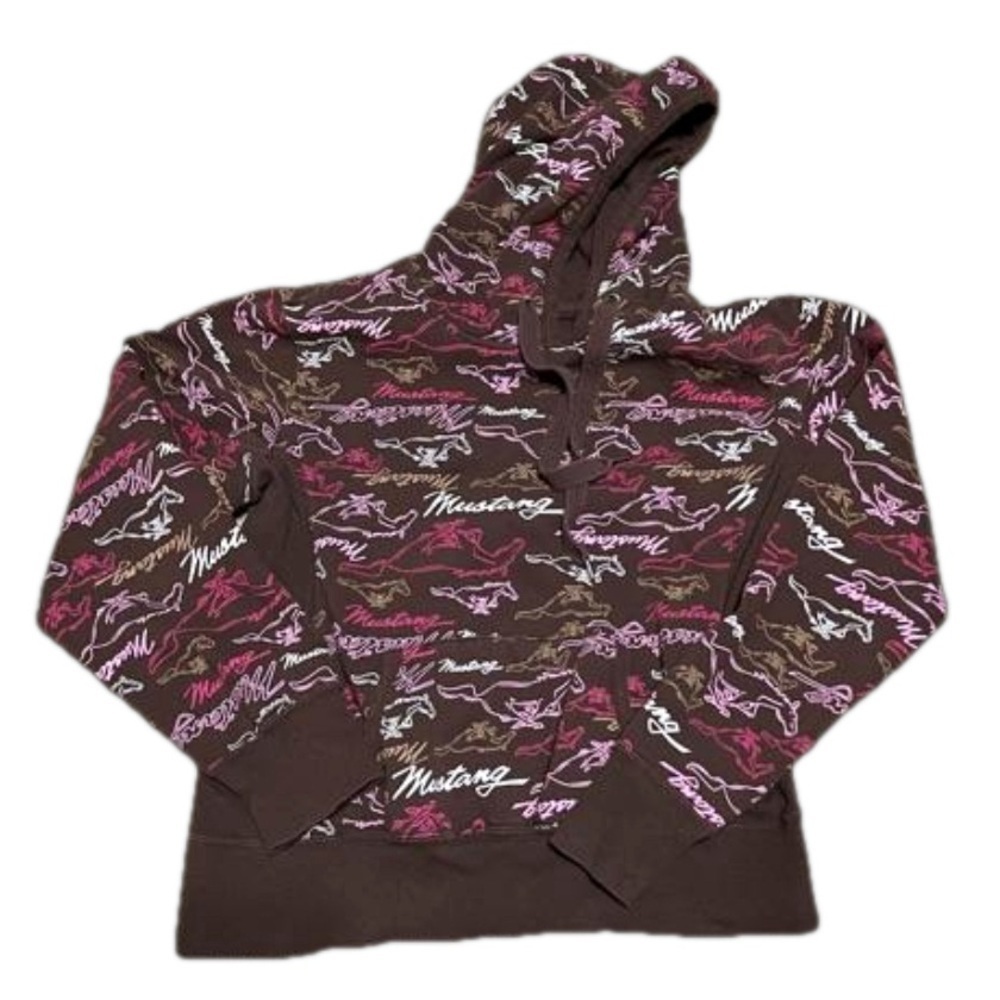 Ford Mustang Brown Pullover Logo & Horses Cotton Polyester Lining Junior Size L - Picture 2 of 9